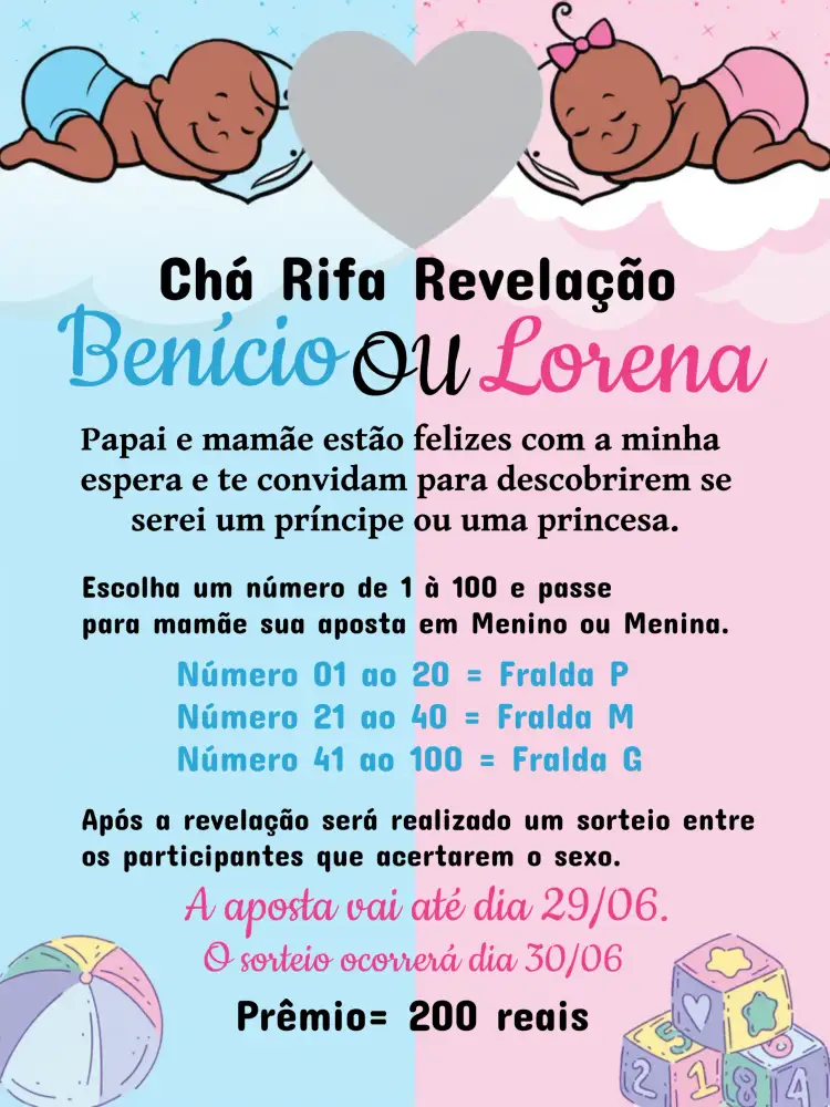 Convite Chá Rifa Revelação Bebês Menino – tema Chá Revelação azul, branco, elefantinhos, moderno, lúdico, divertido