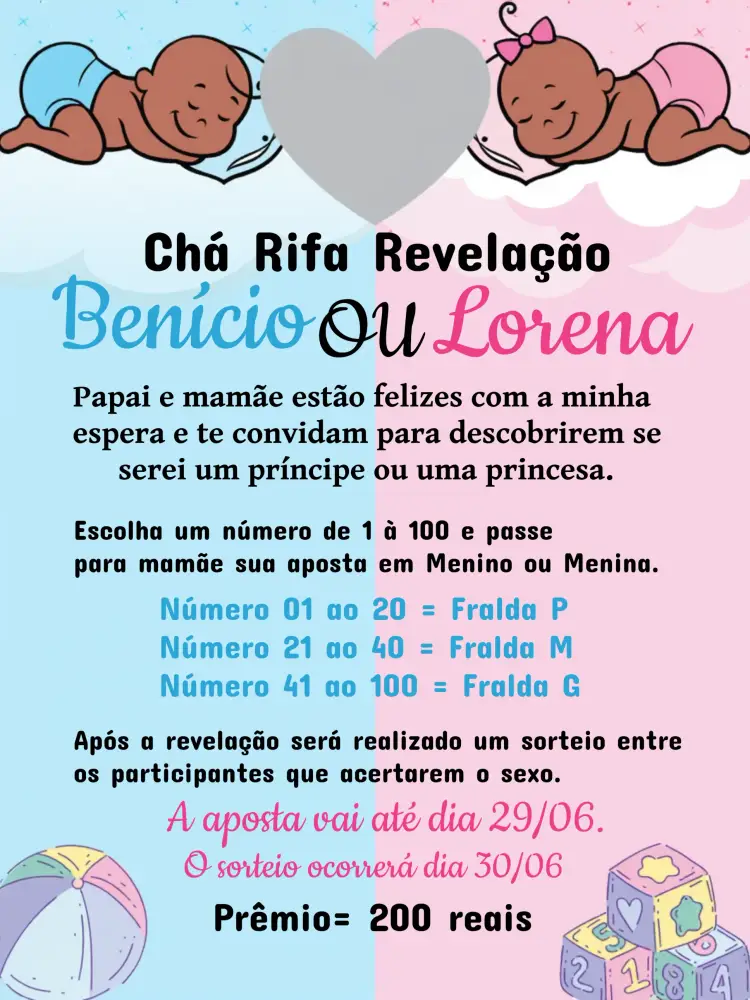Convite Chá Rifa Revelação Bebês Menino