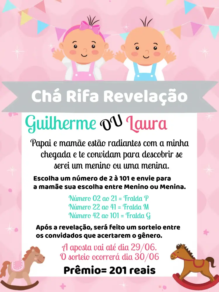 Convite Chá Rifa Revelação Bebês Sexo