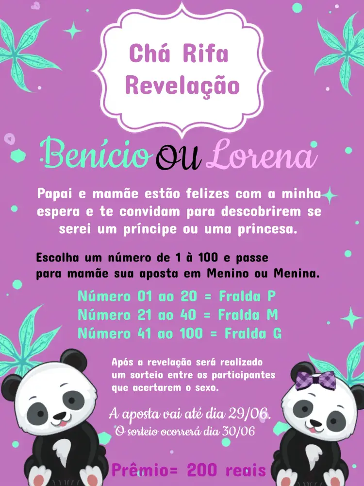 Convite Chá Rifa Revelação Panda Revelacao