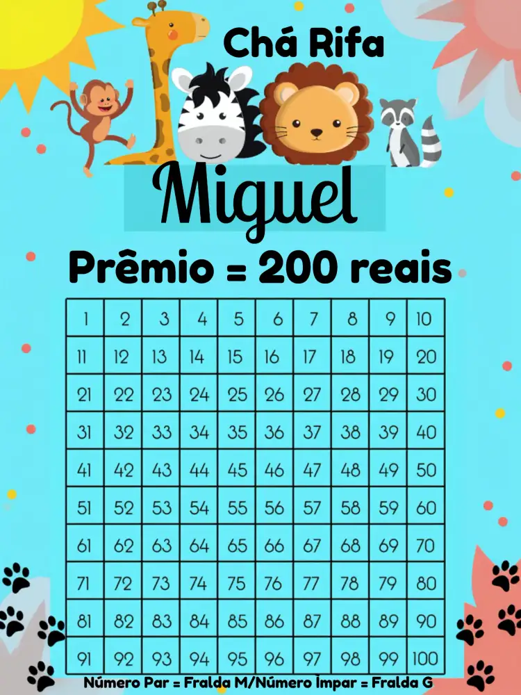 Convite Chá Rifa Safari Branco – tema Chá Rifa selva, animais, branco e preto, ilustrações divertidas, design moderno, temática infantil