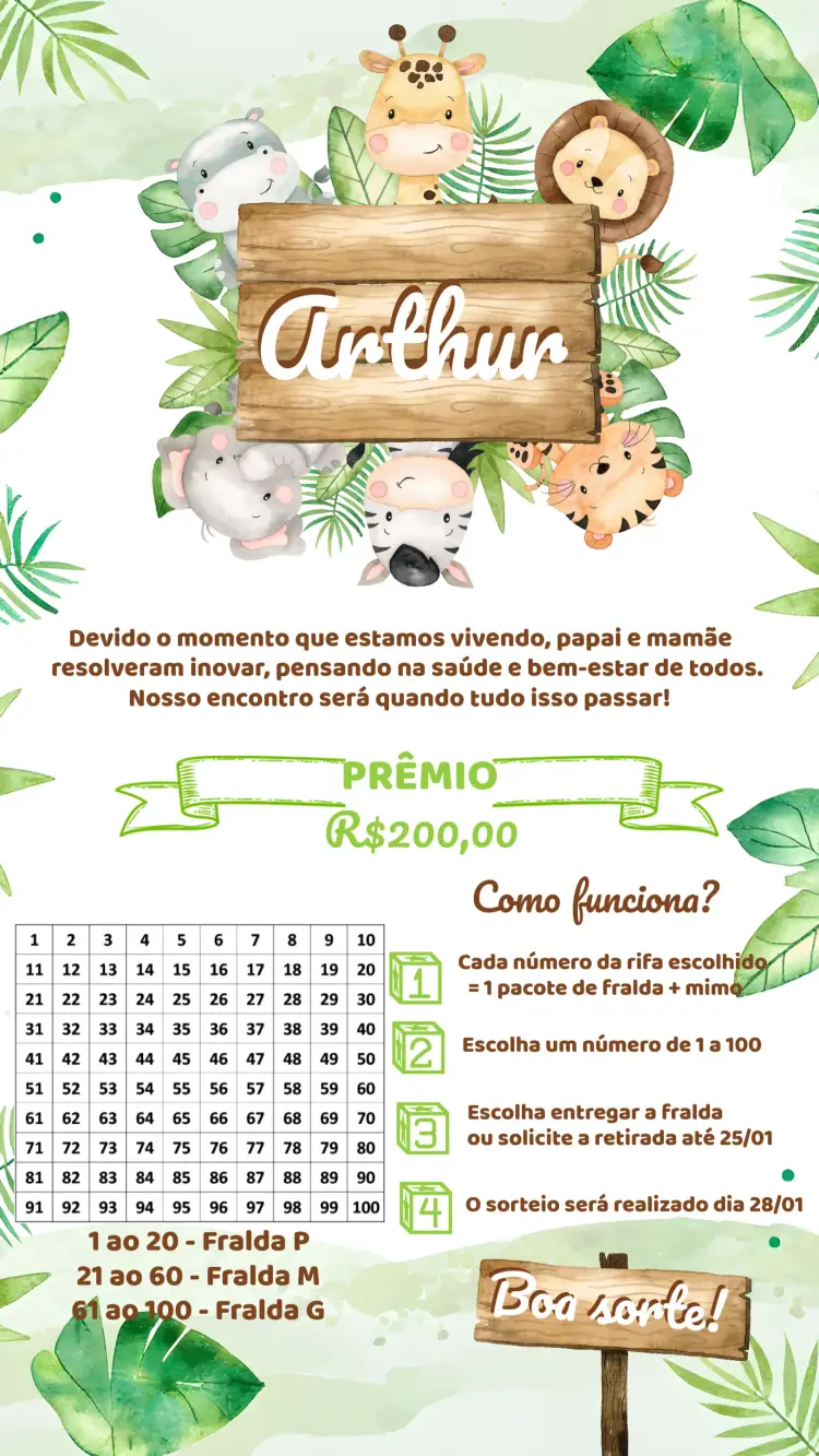 Convite Chá Rifa Safari