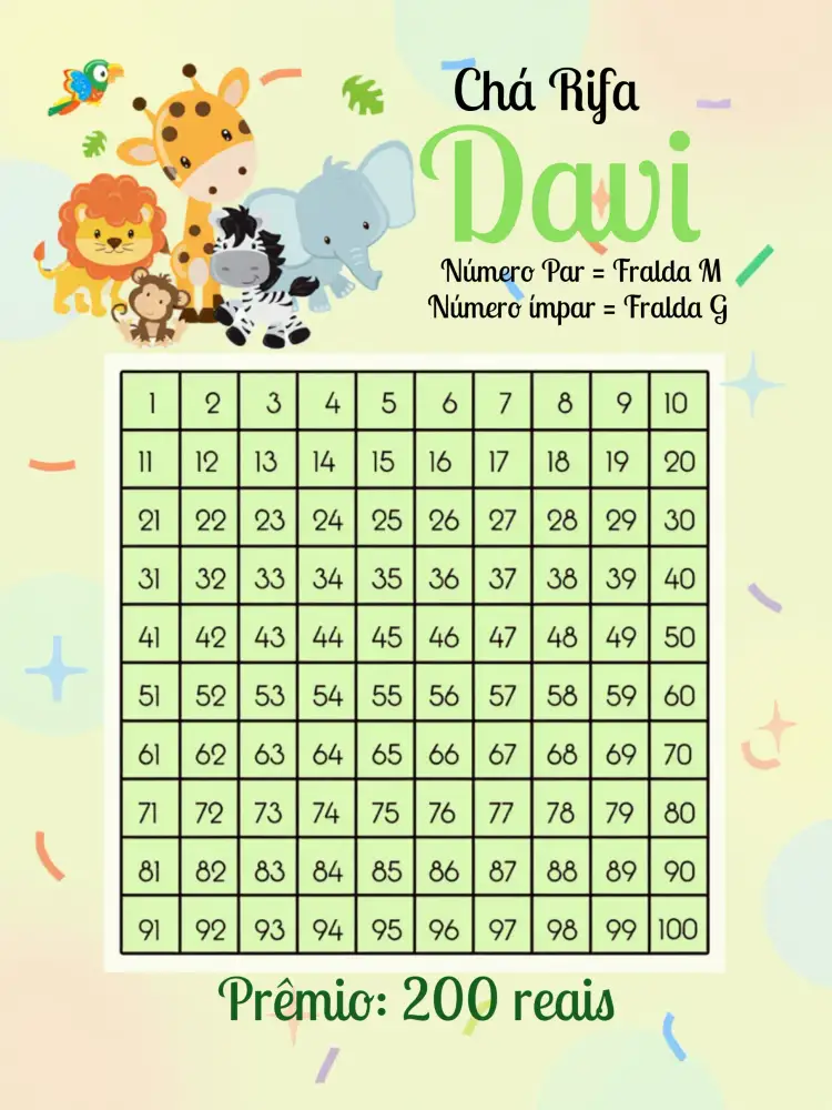 Convite Chá Rifa Safari Laranja – tema Chá Rifa safari, animais, colorido, divertido, tropical, jungle