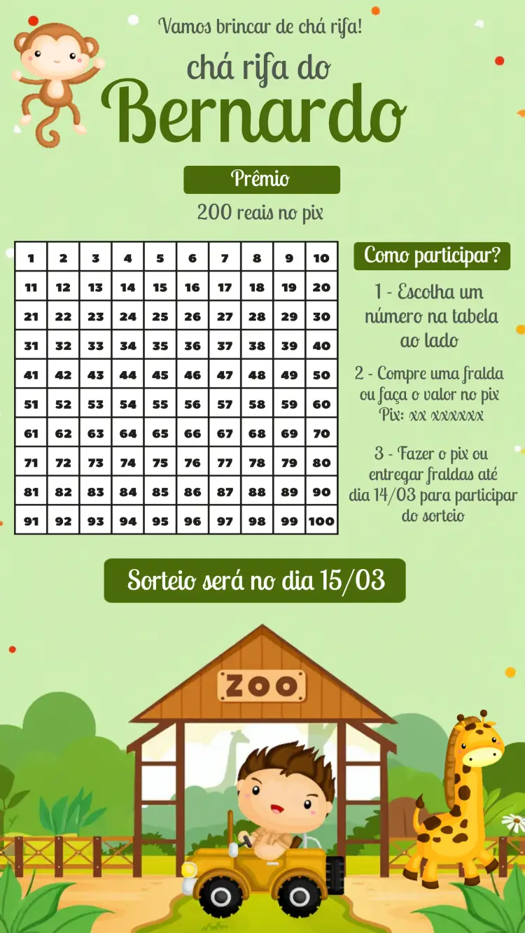 Convite Chá Rifa Safari Cha