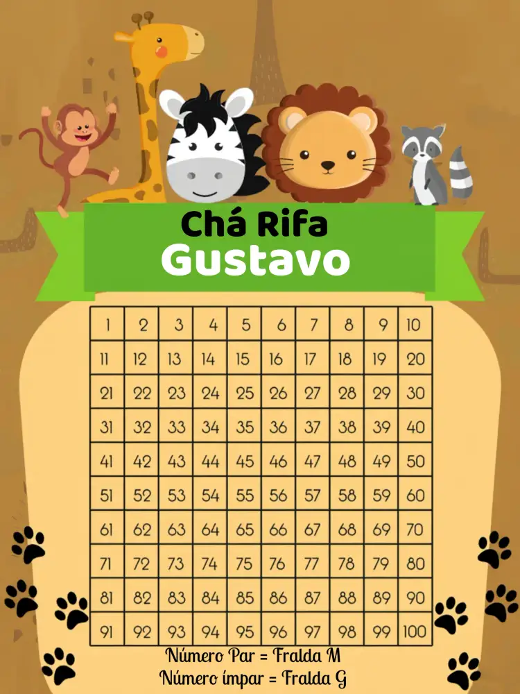 Convite Chá Rifa Safari Cha – tema Chá Rifa selva, animais, colorido, divertido, tropical, moderno