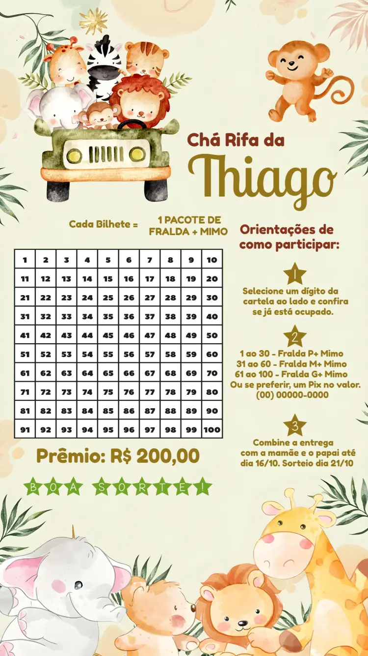 Convite Chá Rifa Safari Marrom
