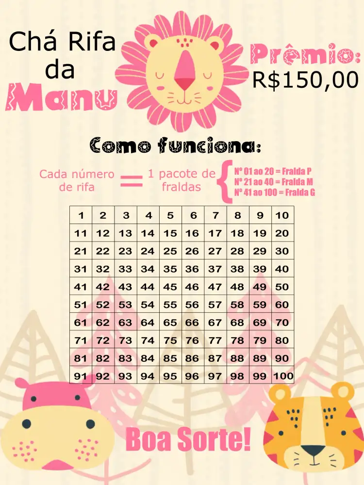Convite Chá Rifa Safari Rosa Bege – tema Aniversário Infantil safari, rosa, bege, animais da selva, lúdico, divertido