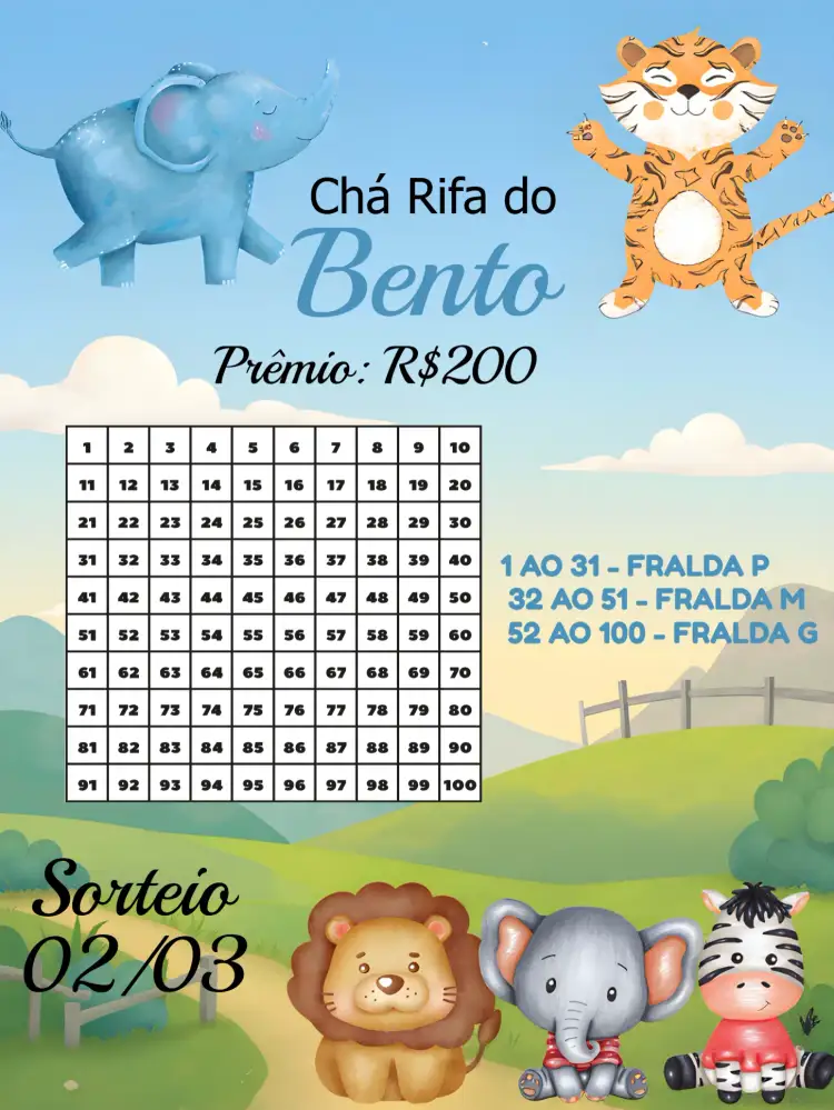 Convite Chá Rifa Safari Cha – tema Chá Rifa safari, animais, cores neutras, divertido, temático, natureza