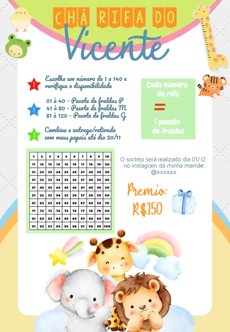Convite Chá Rifa Safari Savana