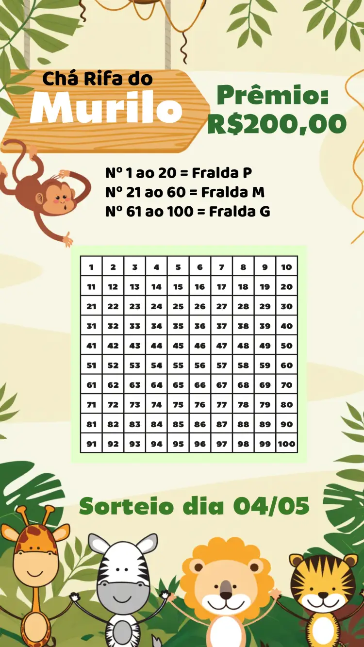 Convite Chá Rifa Safari Zebra