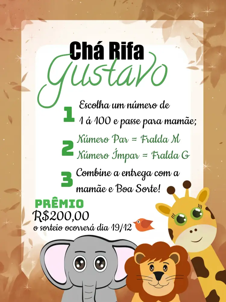 Convite Chá Rifa Safari Cha