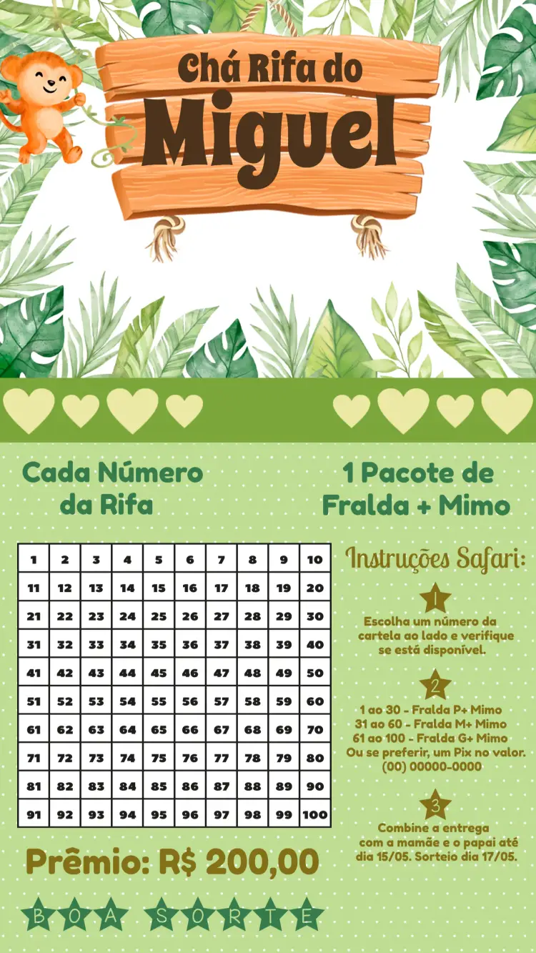 Convite Chá Rifa Safari Selva