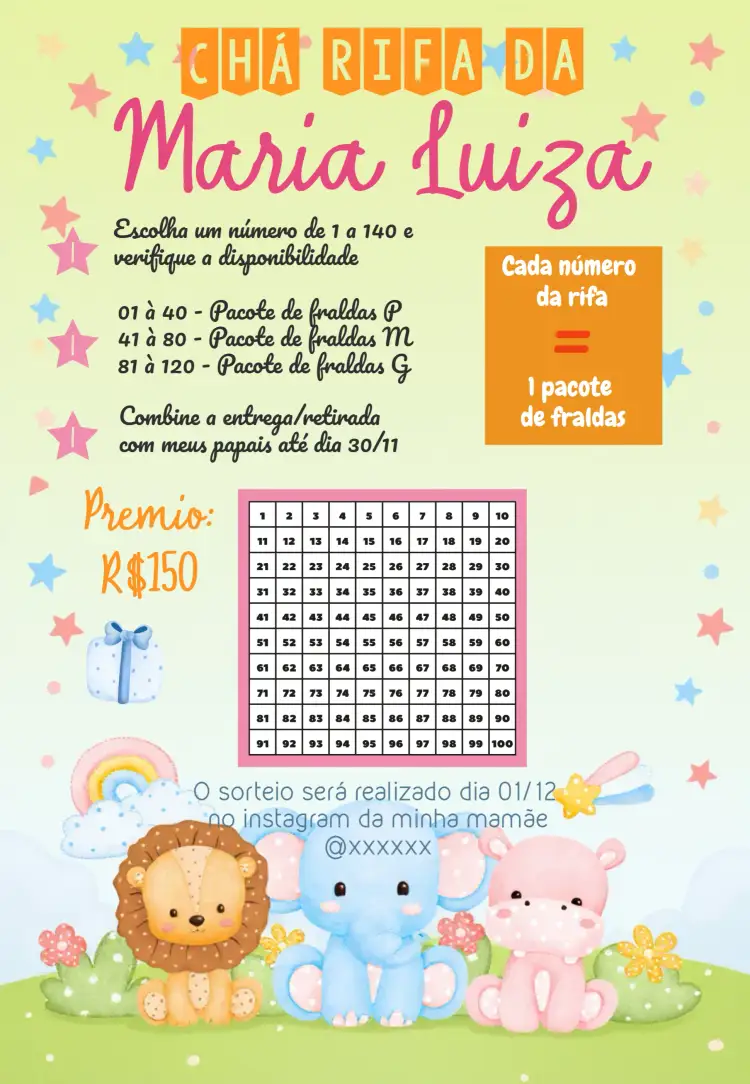 Convite Chá Rifa Safari Tigre – tema Chá Rifa safari, colorido, tropical, divertido, animais, selvagem