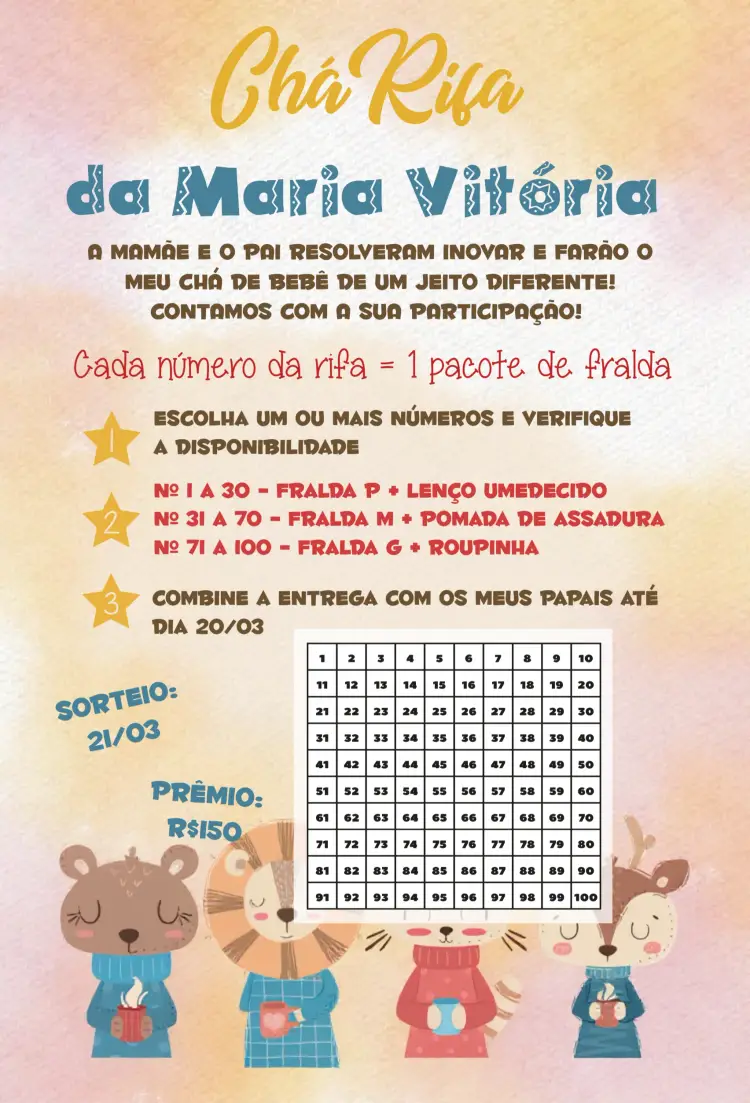 Convite Chá Rifa Safari Whatsapp