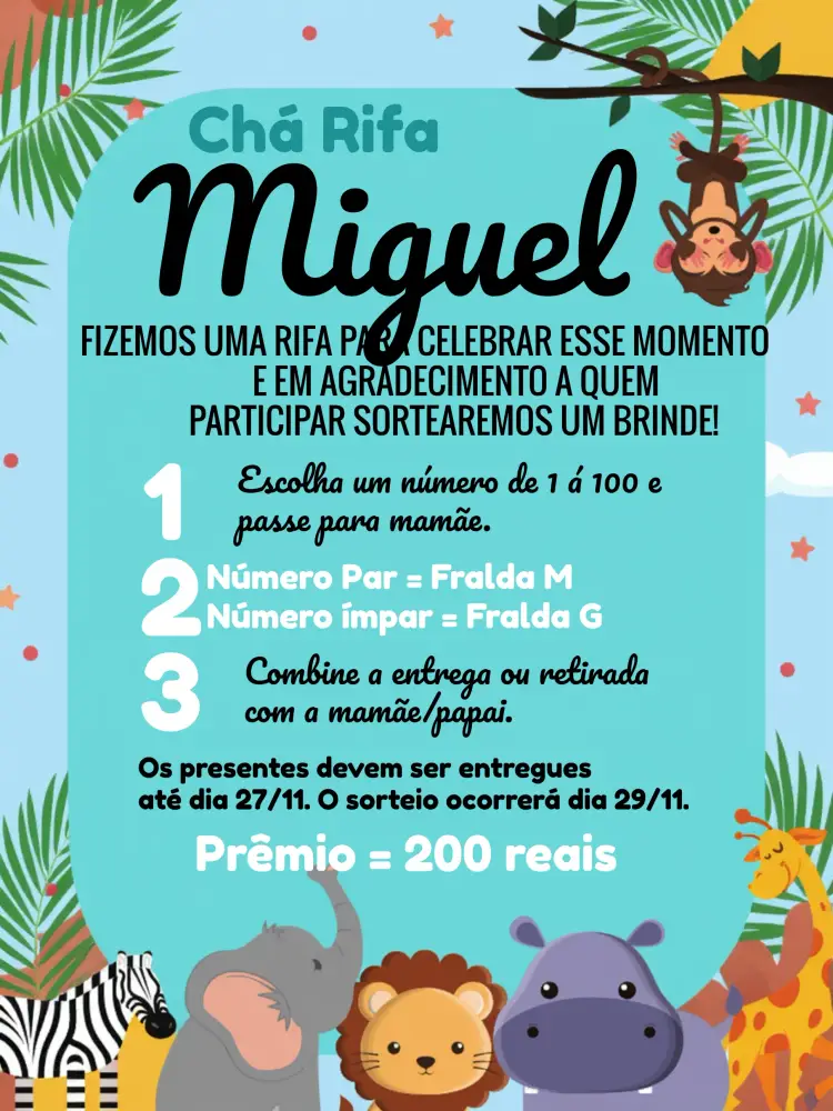 Convite Chá Rifa Safari Cha
