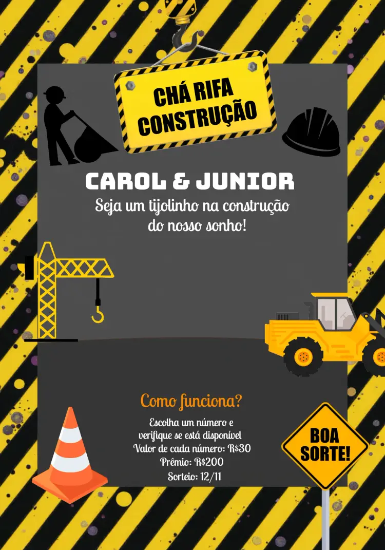 Convite Chá Rifa Solidária Construção Trabalhando