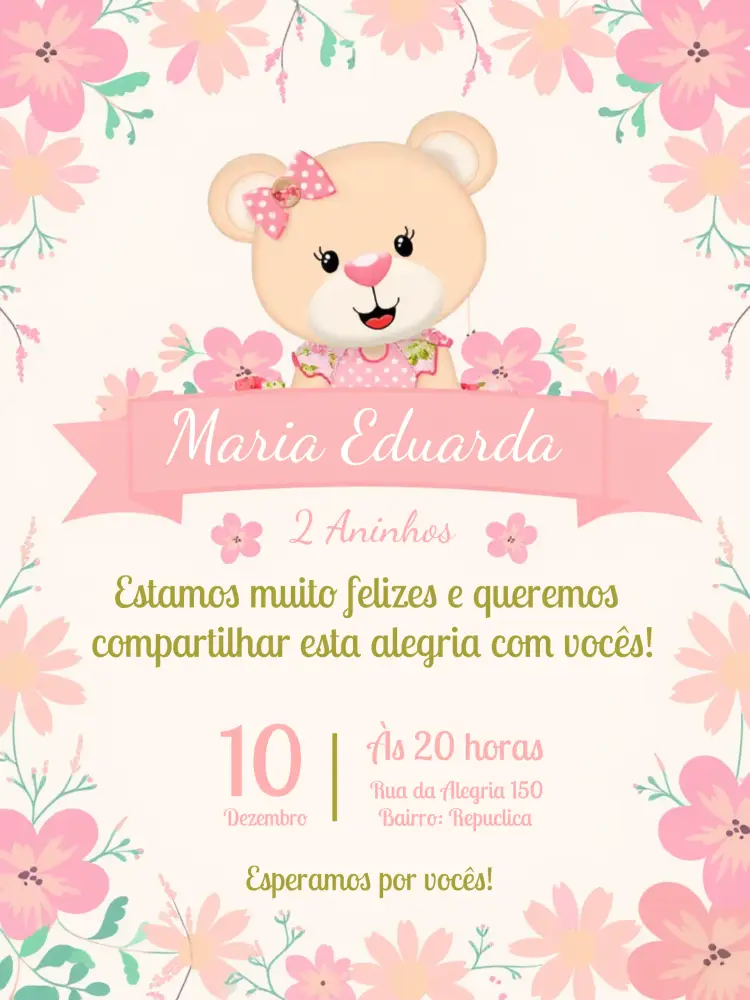 Convite Chá Rifa Ursinha Baloeira Pink