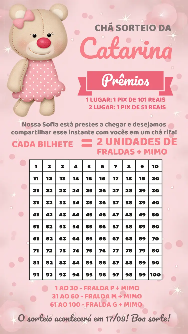Convite Chá Rifa Ursinha Princesa