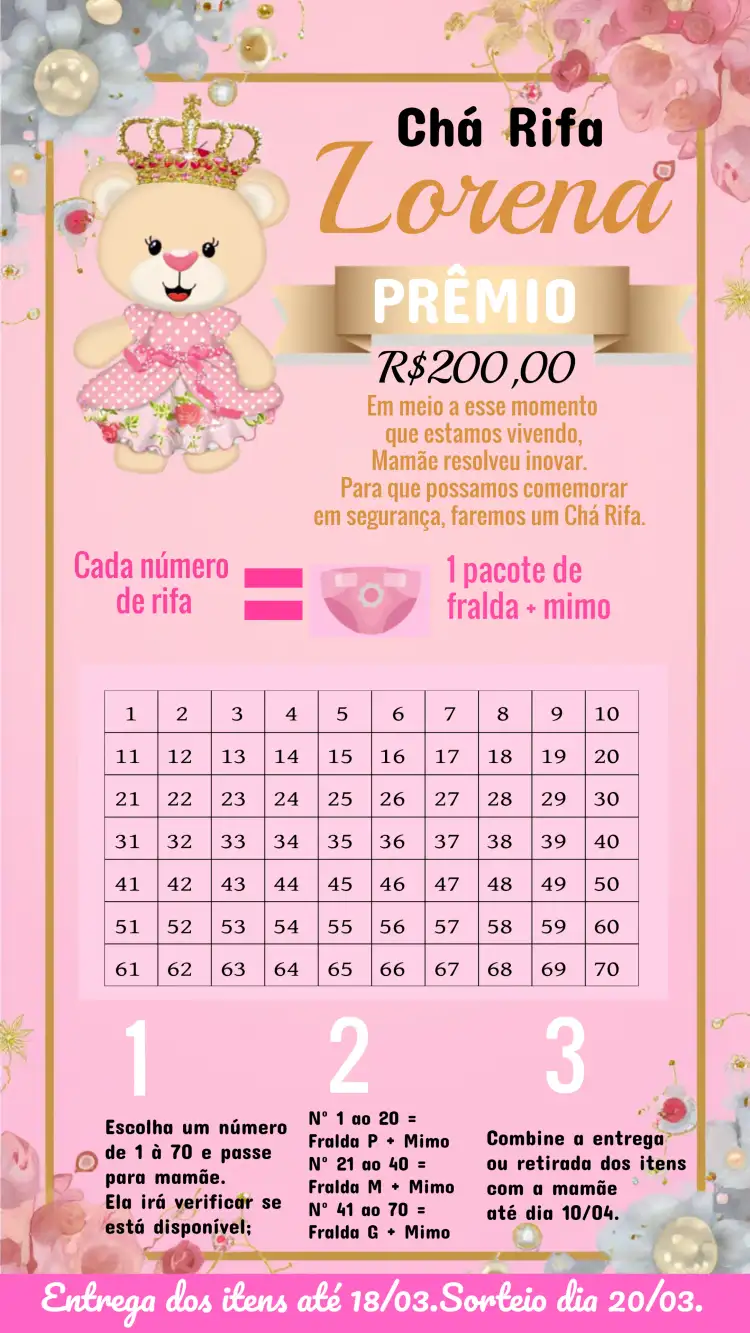 Chá Rifa Ursinha Princesa 70
