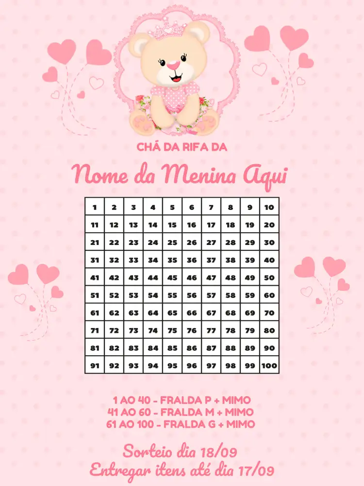 Chá Rifa Ursinha Princesa Cha