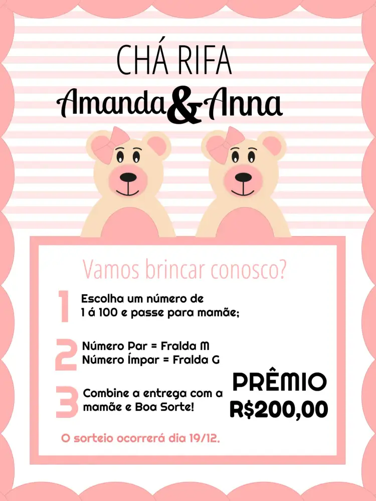 Convite Chá Rifa Ursinhas Gêmeas Cha