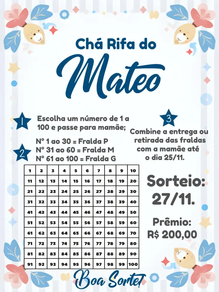 Convite Chá Rifa Ursinho Marinheiro Cinza – tema Mais pesquisados marinheiro, cinza e azul, estilo lúdico, design delicado, elementos gráficos divertidos