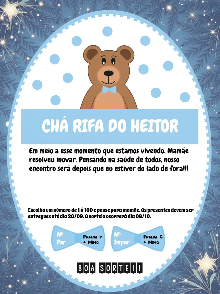 Convite Chá Rifa Ursinho Menino Poá