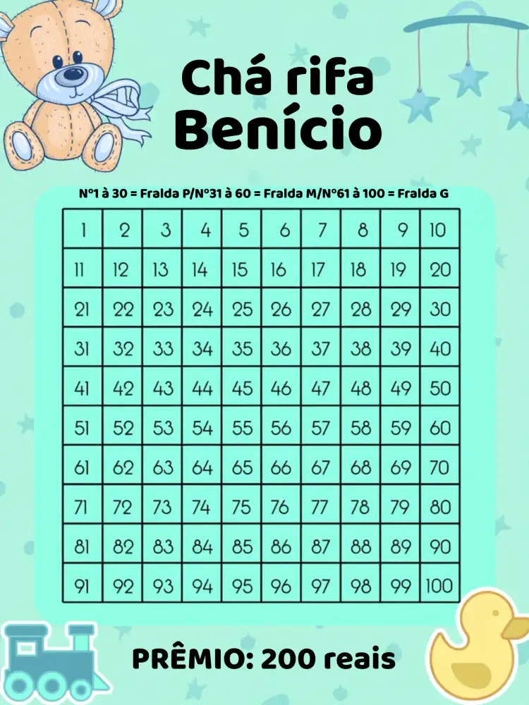 Convite Chá Rifa Ursinho Azul – tema Chá Rifa fofo, lúdico, azul e branco, animais, infantil, moderno