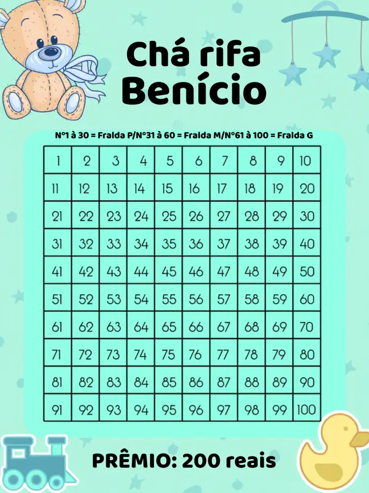 Convite Chá Rifa Ursinho Azul