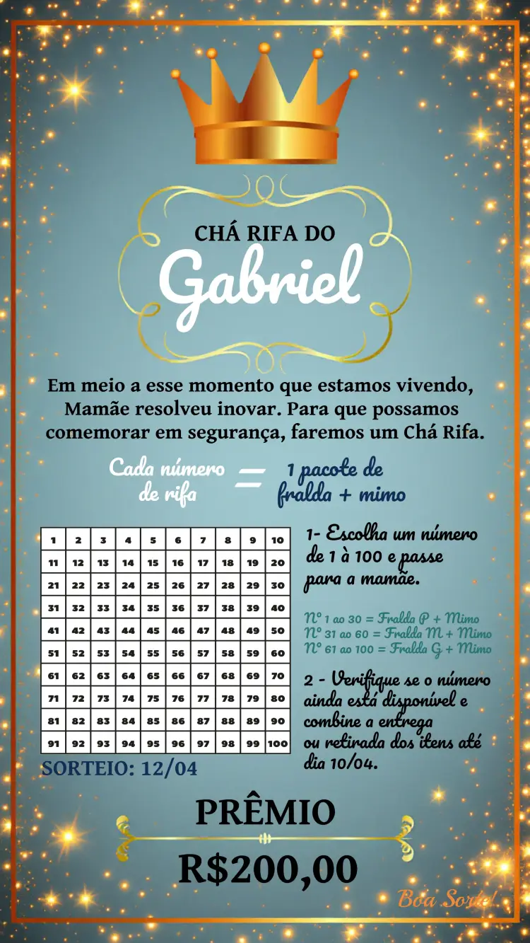Convite Chá Rifa Ursinho Príncipe Cha