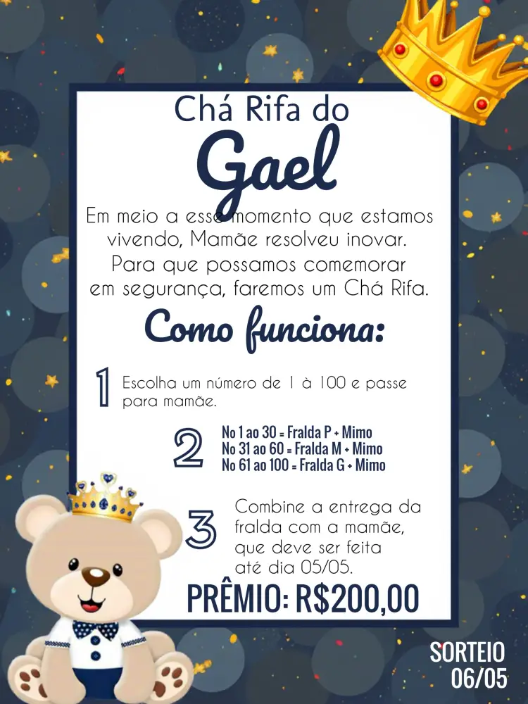 Convite Chá Rifa Ursinho Principe Principe.príncipe