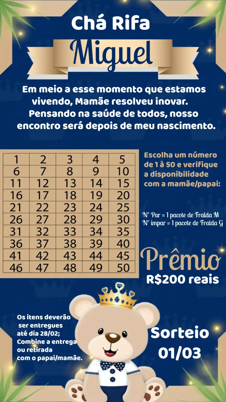 Chá Rifa Ursinho Príncipe Branco