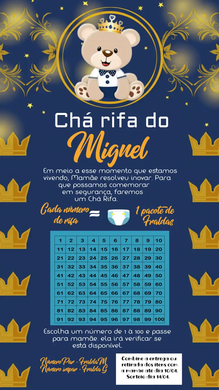 Convite Chá Rifa Ursinho Príncipe Branco