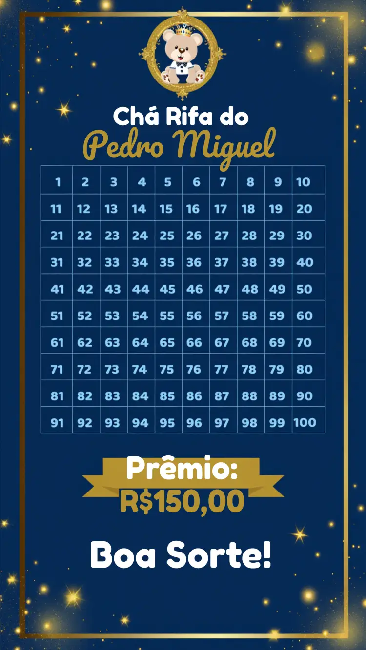 Convite Chá Rifa Ursinho Príncipe Números