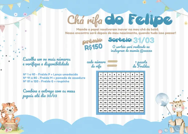 Convite Chá Rifa Ursinho Príncipe Tigre