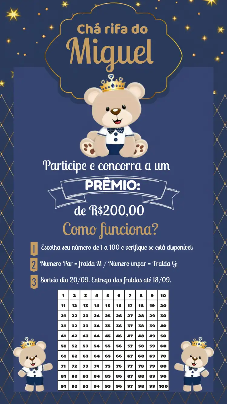 Chá Rifa Ursinho Príncipe Urso