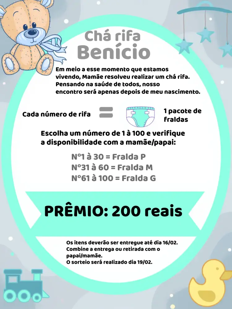 Convite Chá Rifa Ursinho Príncipe