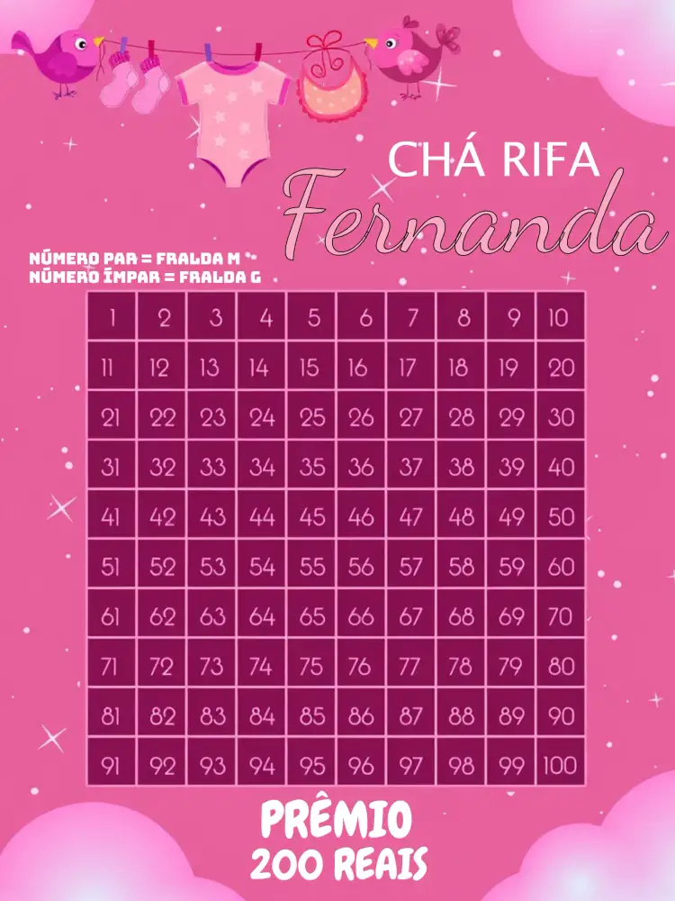 Convite Chá Rifa Varal De Roupas Rosa – tema Chá Rifa rosa, branco, minimalista, lúdico, divertido