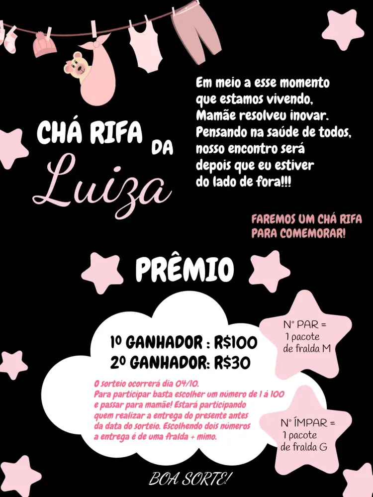 Convite Chá Rifa Varal De Roupas Menina Cha – tema Chá Rifa moderno, delicado, divertido, colorido, infantil