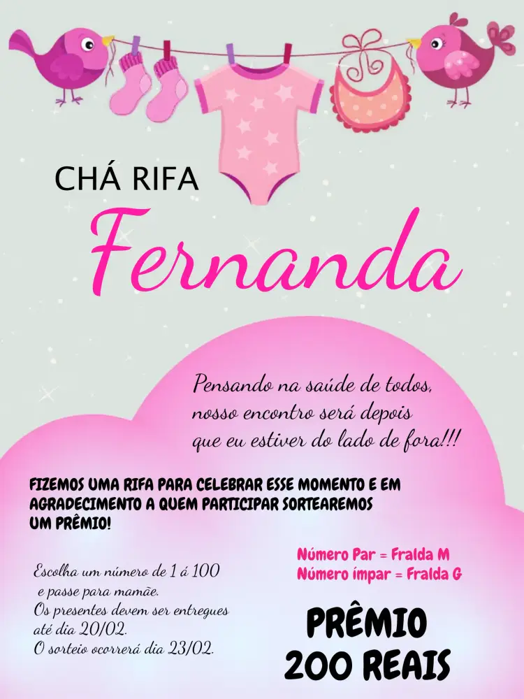 Convite Chá Rifa Varal De Roupas Rosa