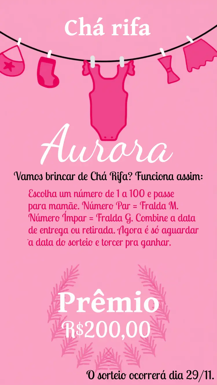 Convite Chá Rifa Varal De Roupas Rosa Premio