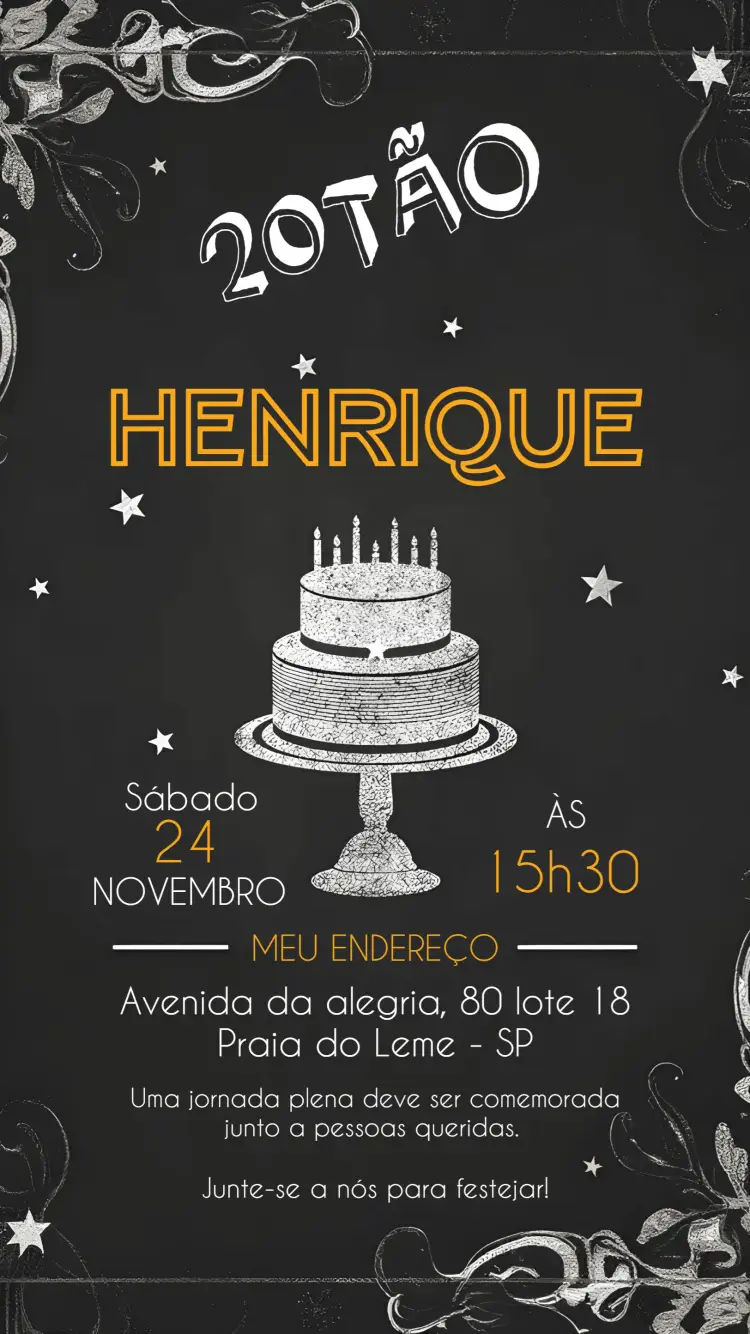 Convite Chalkboard Adulto editável e personalizável