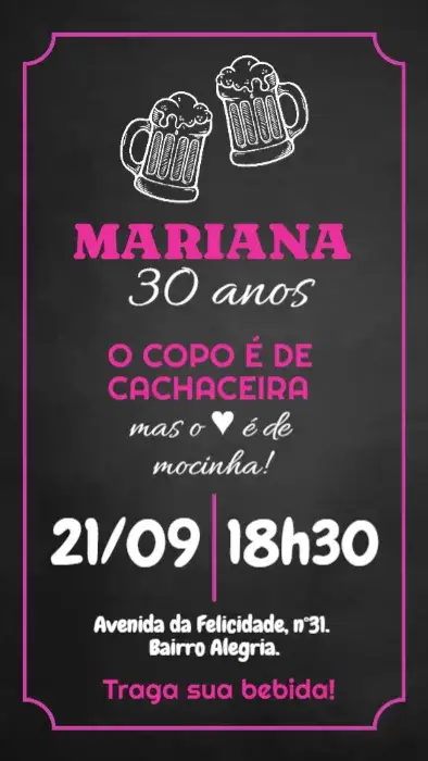 Convite Chalkboard Churrasco Giz – tema Aniversário chalkboard, vintage, moderno, descontraído, boho, festa ao ar livre
