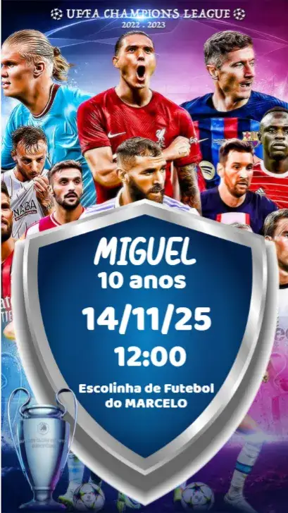 Convite Champions – tema Aniversário futebol, esportes, campeonato