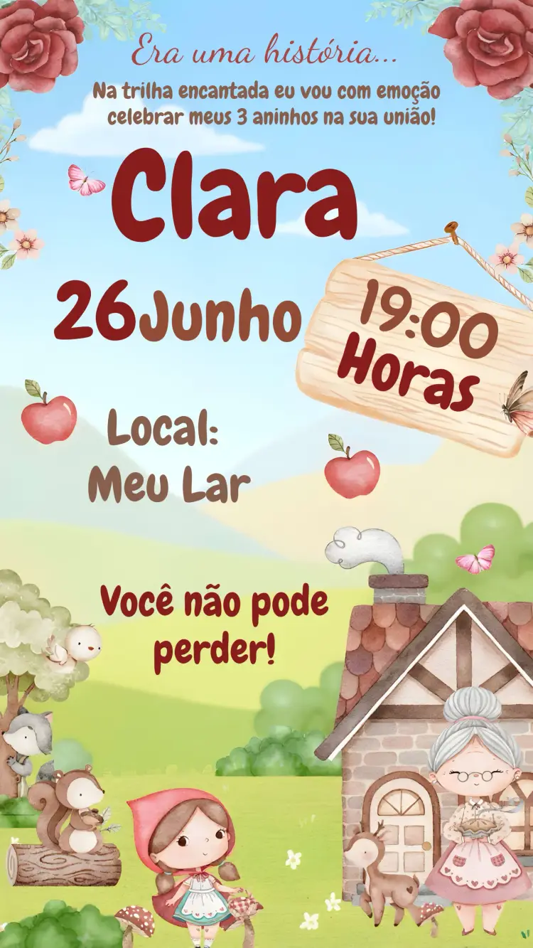 Convite Chapéuzinho Vermelho Conto