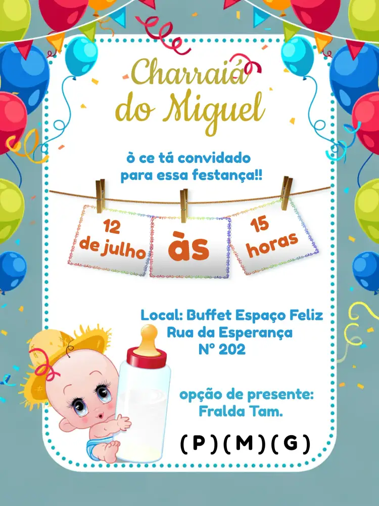 Convite Charraiá São João – tema Datas Comemorativas festivo, colorido, junino, vintage, brincalhão, tradicional