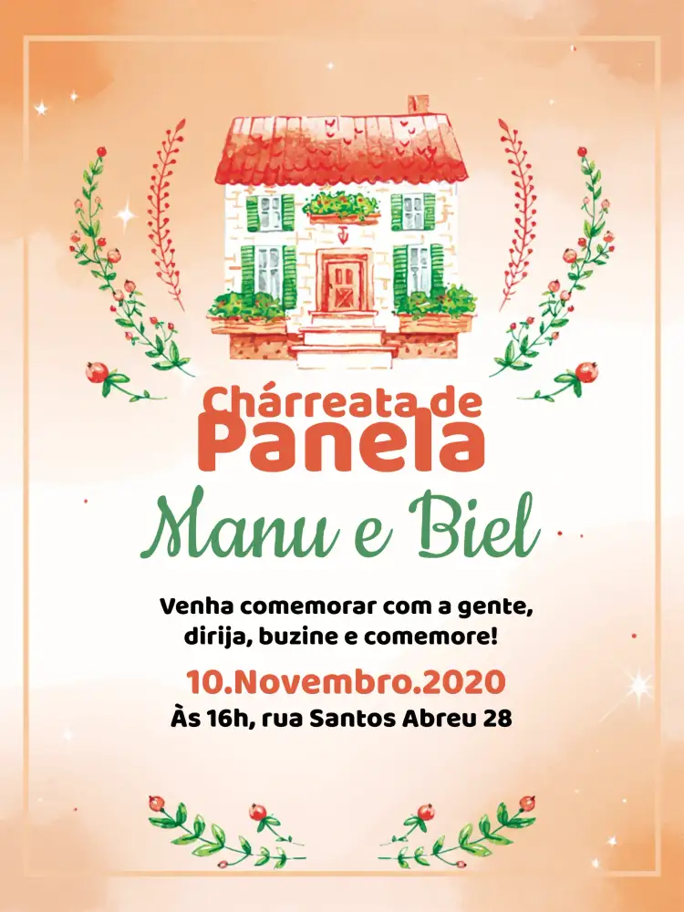 Convite Chárreata De Panela Floral Casa – tema Chá de Panela floral, vintage, moderno, colorido, alegre, natural