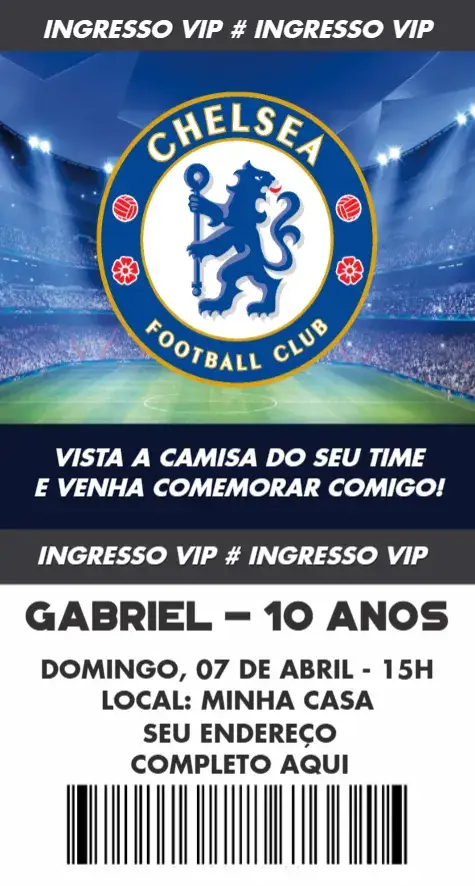 Convite Chelsea ingresso