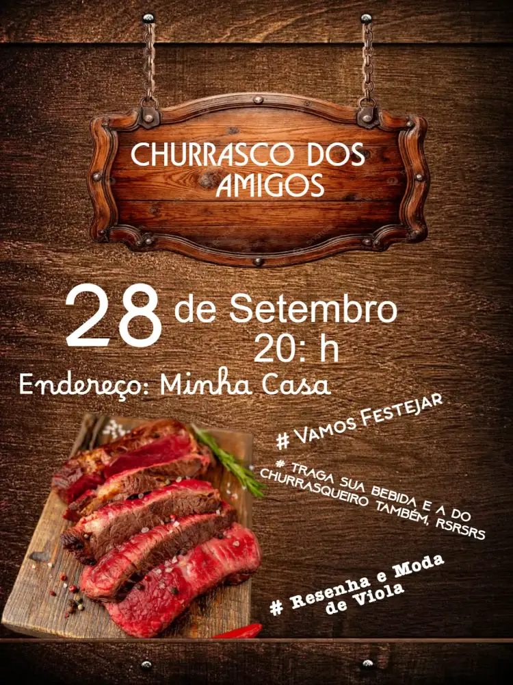 Convite churrasco – tema Mais pesquisados colorido, moderno, descontraído, gráfico, tropical, minimalista