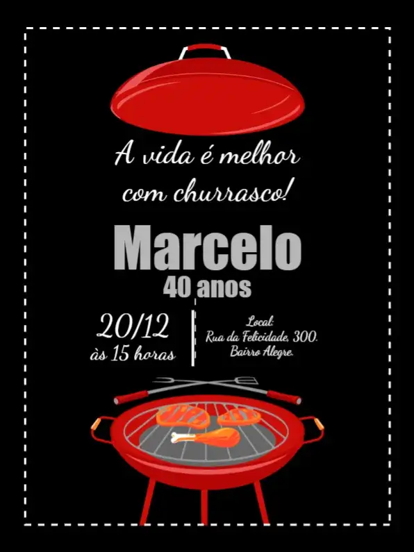 Convite Churrasco Adulto – tema Aniversário vibrante, descontraído, boteco, moderno, masculino